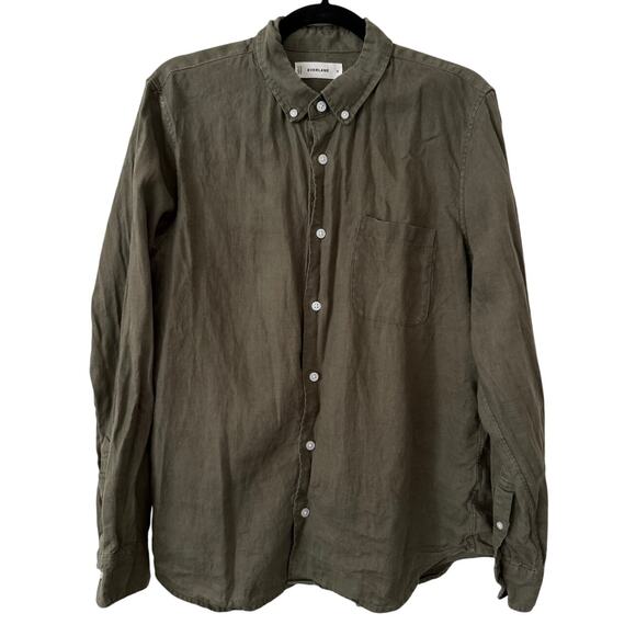 Everlane Green 100% European Flax Linen Shirt Long Sleeve Button Down Collared-M - Picture 2 of 6